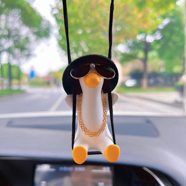 Anime Gypsum Swing Duck Car Interior Decoration Cute Wearing Hat Glasses Duck Auto Rearview Mirror Pendant For Car Accessories