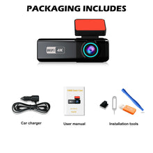 Aprilboy 4K WIFI Dash Cam 2160P Car DVR Front and Rear Dual Lens Auto Car Camera with Night Vision G-Sensor 24H Parking Monitor