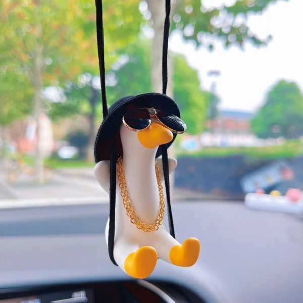 Anime Gypsum Swing Duck Car Interior Decoration Cute Wearing Hat Glasses Duck Auto Rearview Mirror Pendant For Car Accessories