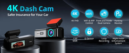 Aprilboy 4K WIFI Dash Cam 2160P Car DVR Front and Rear Dual Lens Auto Car Camera with Night Vision G-Sensor 24H Parking Monitor