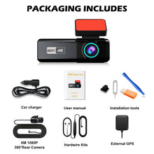Aprilboy 4K WIFI Dash Cam 2160P Car DVR Front and Rear Dual Lens Auto Car Camera with Night Vision G-Sensor 24H Parking Monitor