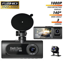 3-Lens Vehicle Dash Cam HD 1080P IR Night Vision Three Way Camera DVR Recorder 2.0inch IPS Front/Cabin/Rear Cam with G-sensor